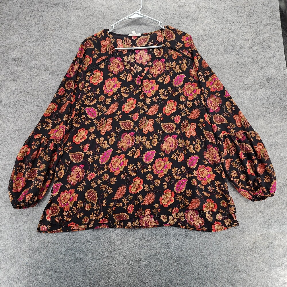 Maurices Shirt Womens Extra Large Black Floral Long Sleeve Burnout